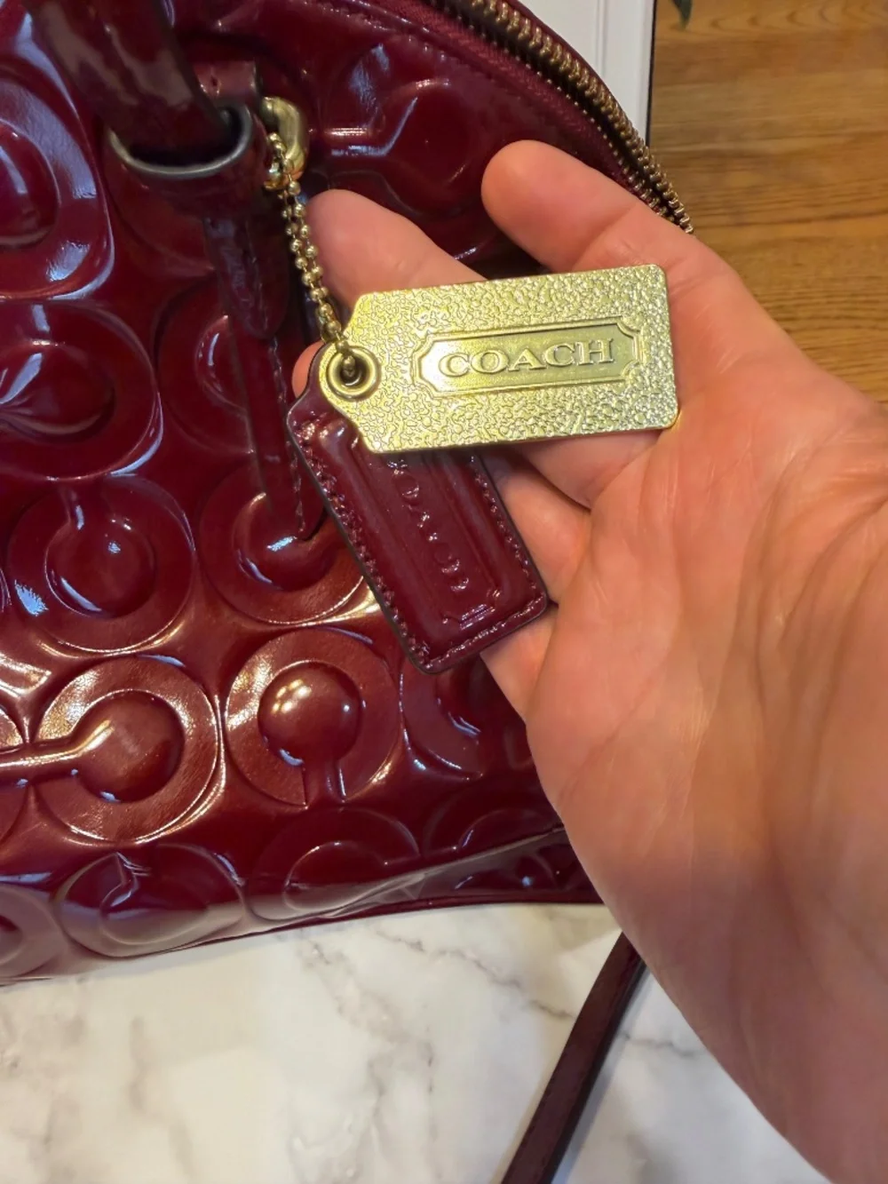 Coach Red Patent Leather Embossed Signature Dome Satchel & Matching Wallet Set